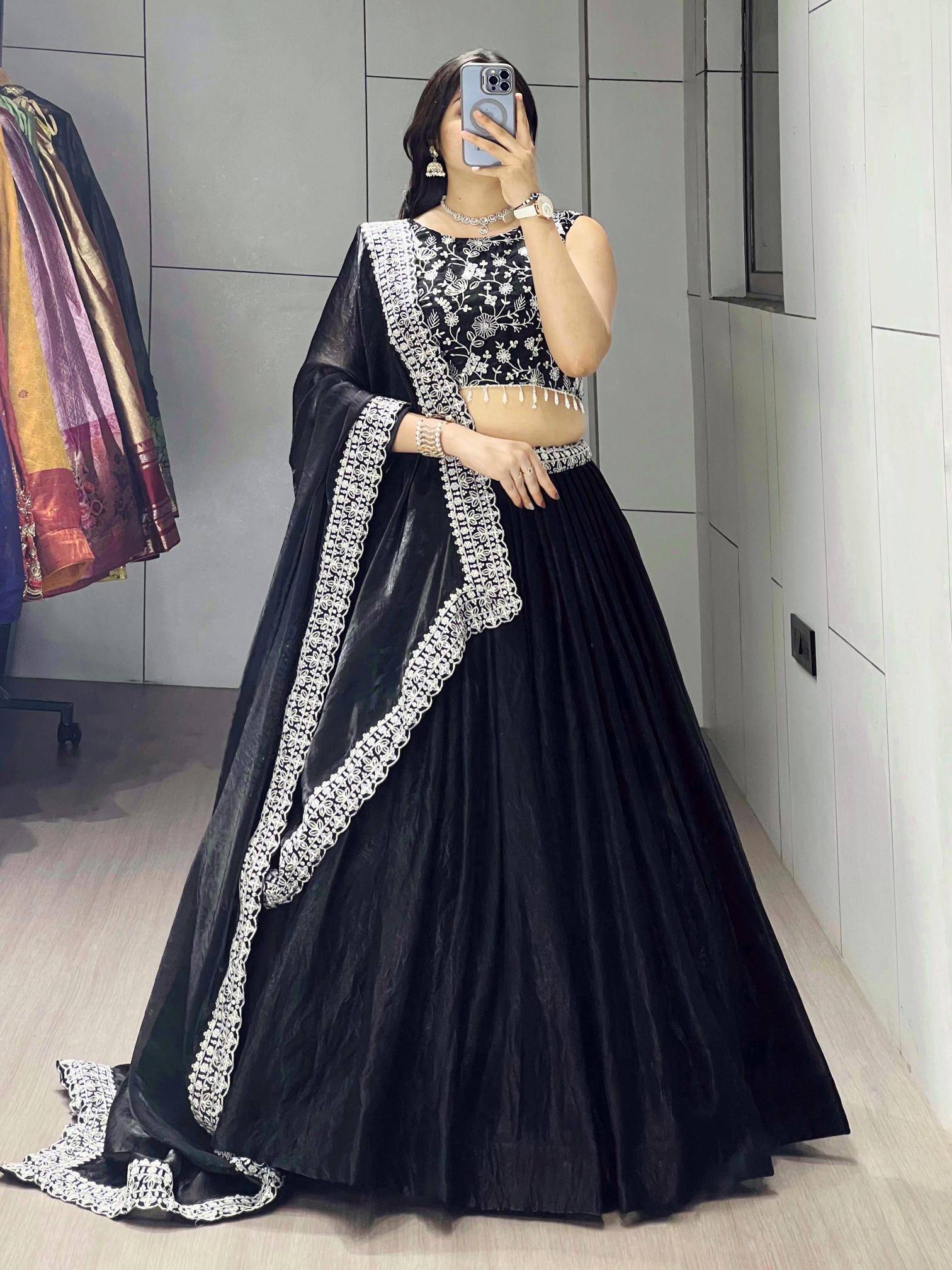 GRTN 9042 BLK Fendy Satin Indian lehenga choli wholesale suppliers